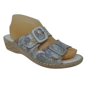 David Tate Libby Leather Open Toe Wedge Made in Italy Slide Sandals Womens 9